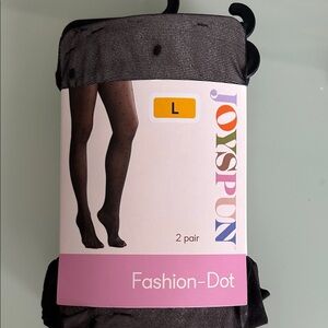 Joyspun Fashion Dot Tights Set | 2 Pairs | Black & Blue | Size Large | NWT